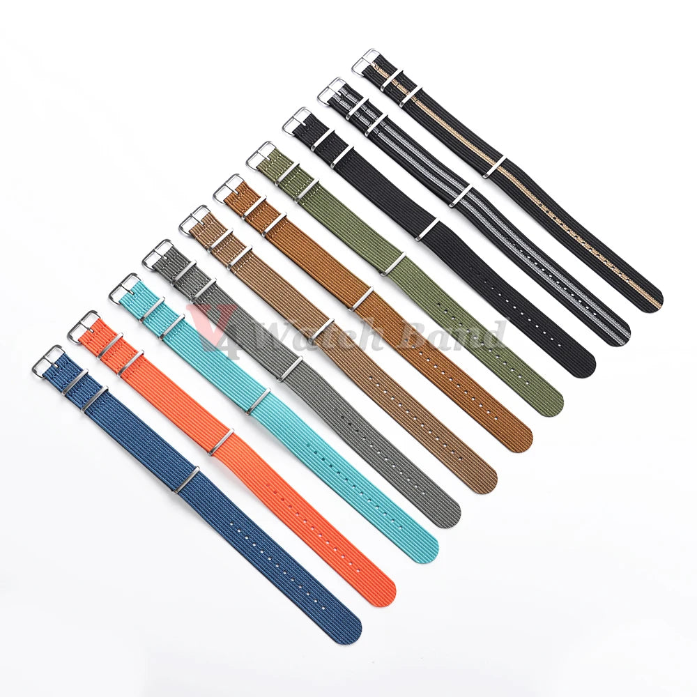 Ribbed Nylon Watch Band 18–22mm (Military Style)