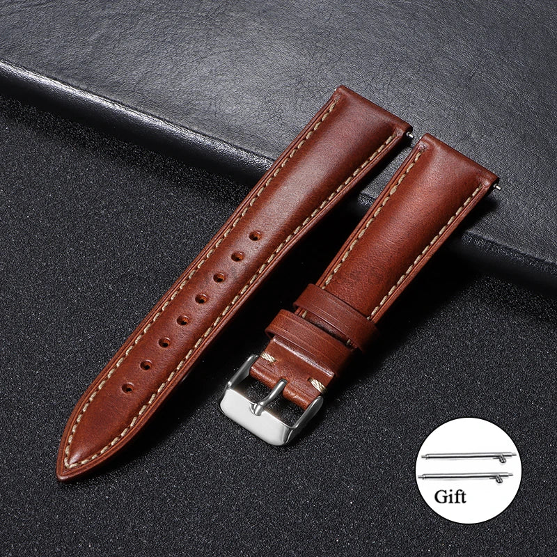 Vintage Oil Wax Leather Watch Strap – Brown Cowhide (18-22mm)