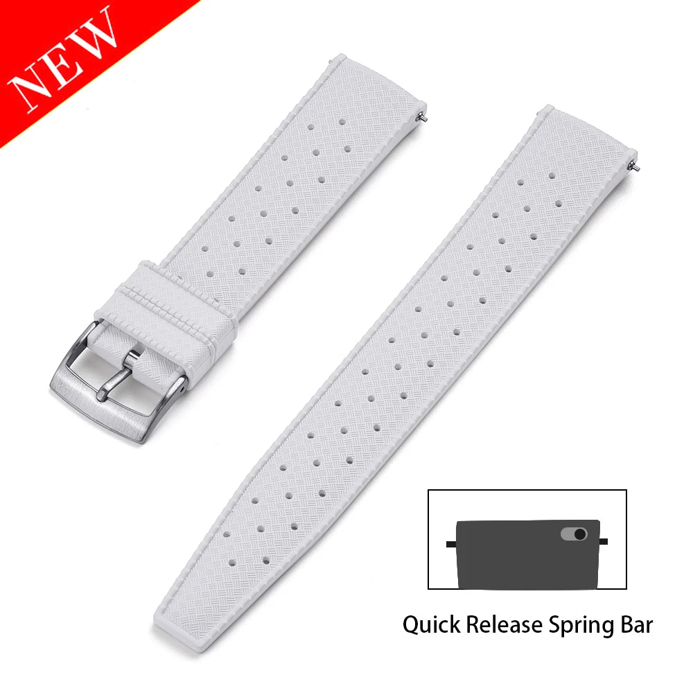 JUELONG PFAS-Approved Quick Release Tropical FKM Rubber Watch Strap 18-19-20-21-22-23-24mm Perfect Fit Flat End Universal Bands