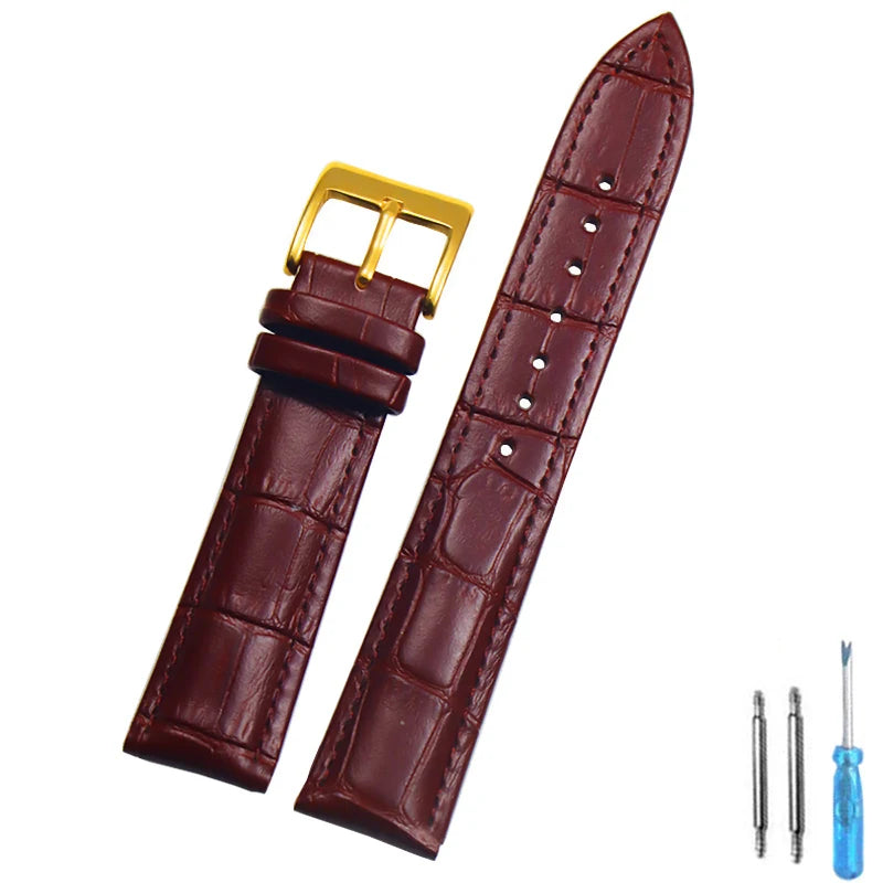 Genuine Leather Watch Strap – 14–24mm with Steel Buckle & Tool