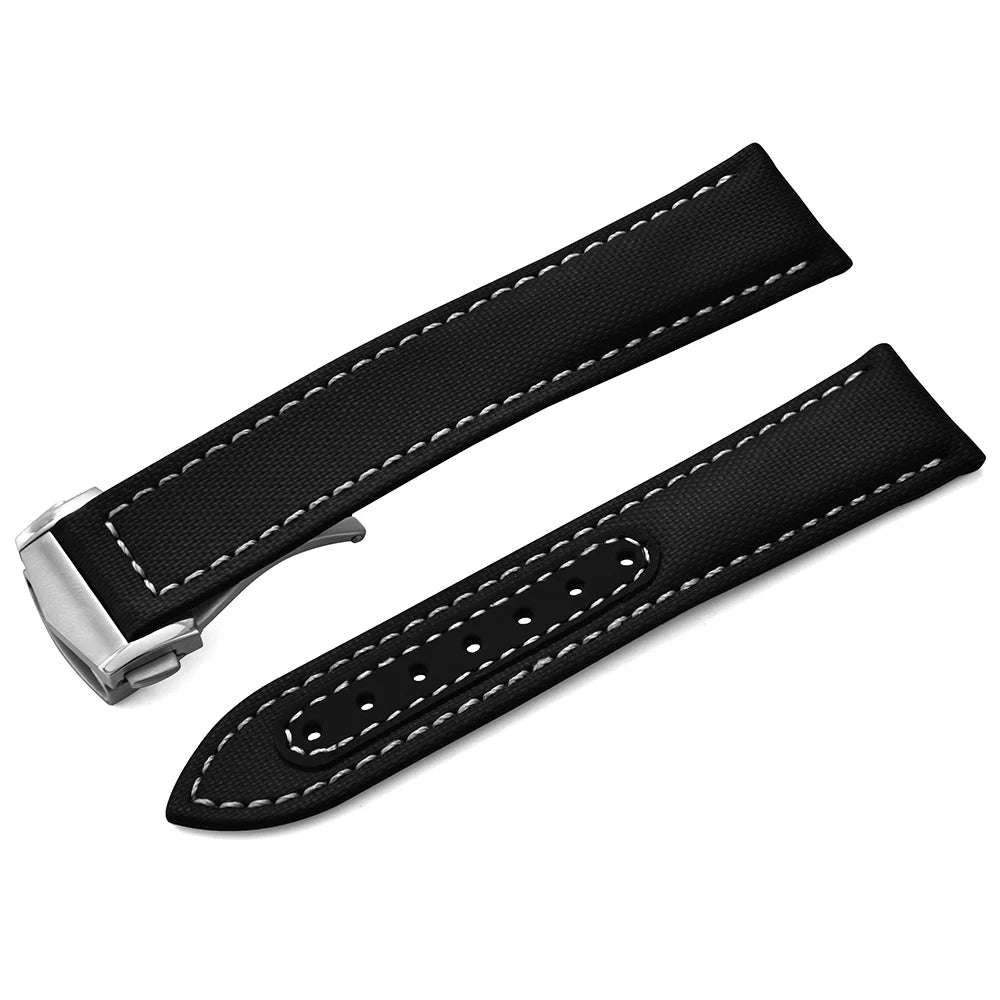 Sailcloth Nylon Watch Band 20mm 22mm Leather Sailcloth Strap For Omega Seamaster  Swatch Folding Buckle Band Universal Bracelet