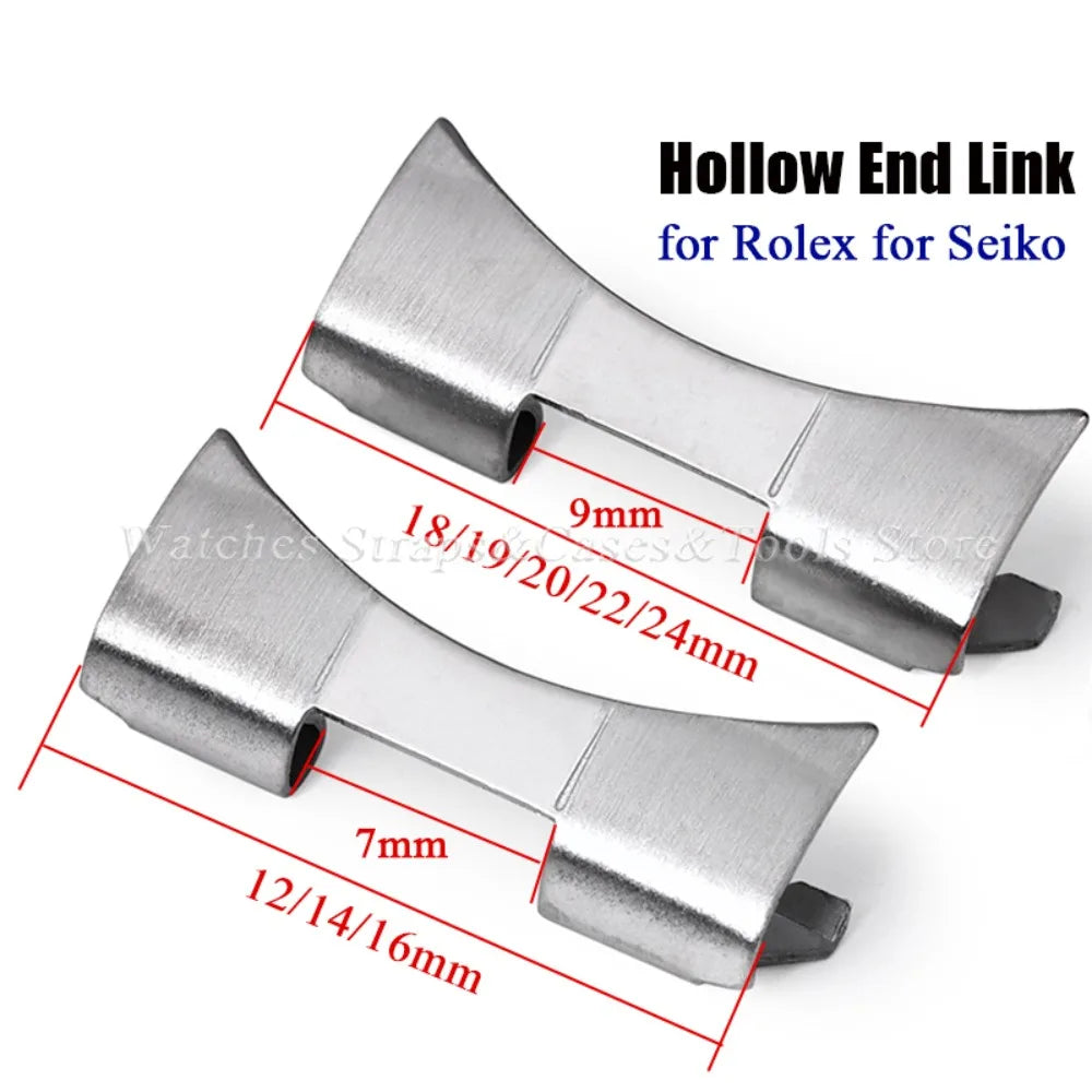 2PCS Stainless Steel Band Connectors for Seiko – Oyster Curved End Adapter (12-24mm)