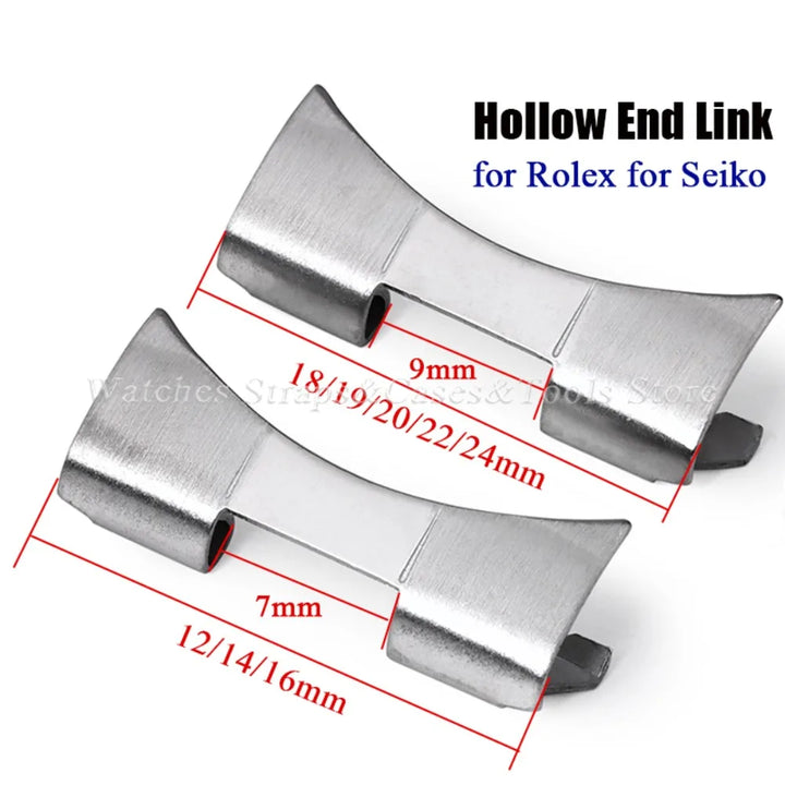 2PCS Stainless Steel Band Connectors for Seiko – Oyster Curved End Adapter (12-24mm)
