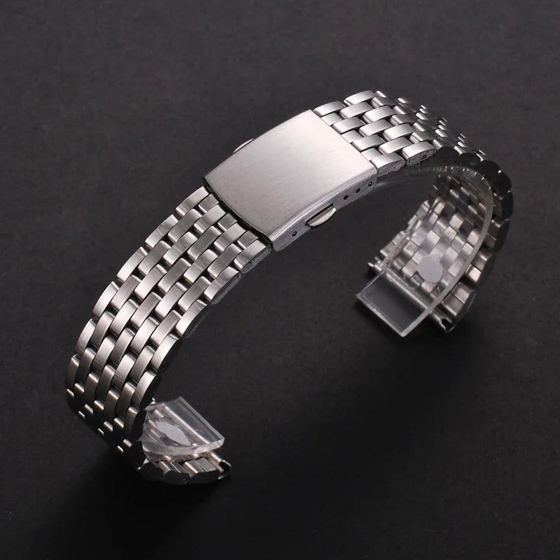 Universal Stainless Steel Watch Strap with Folding Buckle (18–22mm)