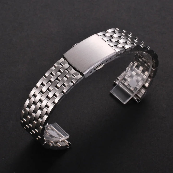 Universal Stainless Steel Watch Strap with Folding Buckle (18–22mm)