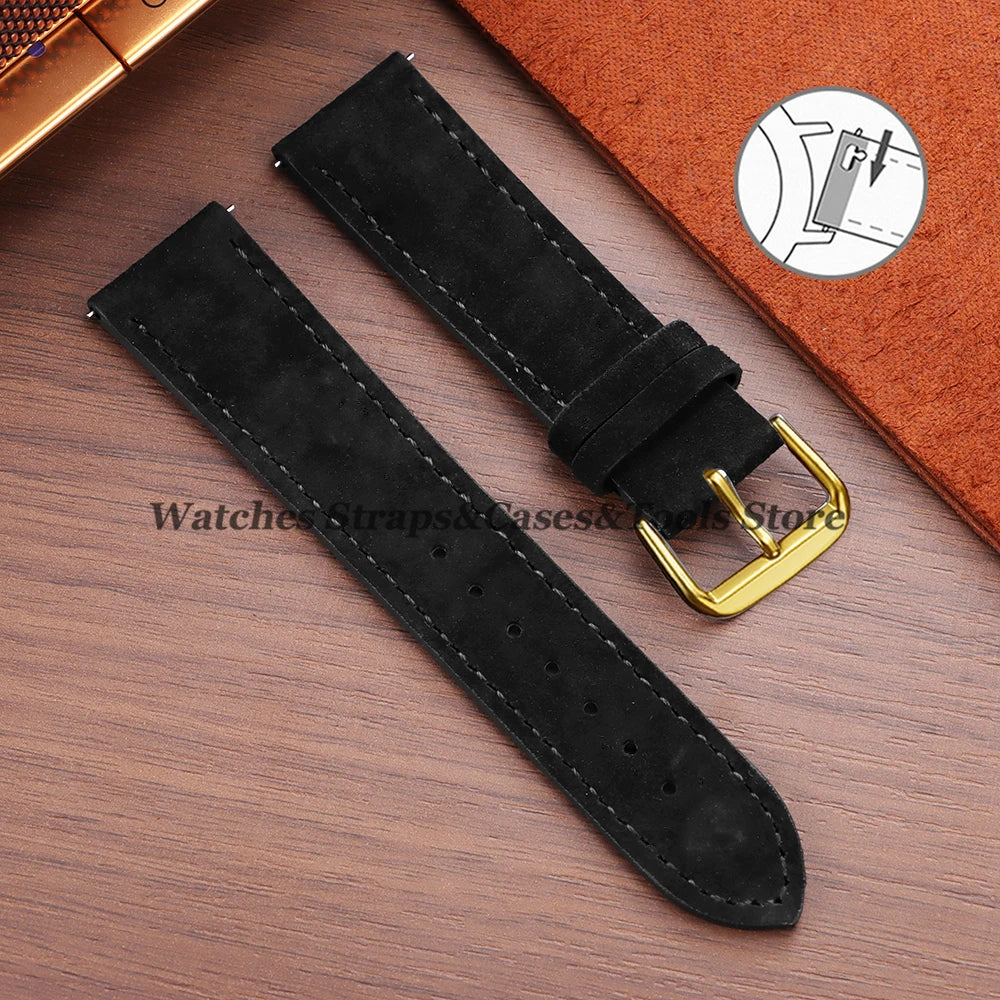 Vintage Suede Cowhide Leather Watch Strap (18–22mm, Quick Release)
