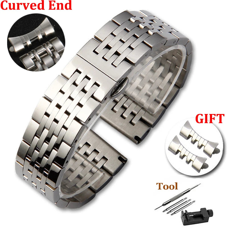 Solid Stainless Steel Watch Band 16–24mm with Butterfly Buckle for TISSOT,
