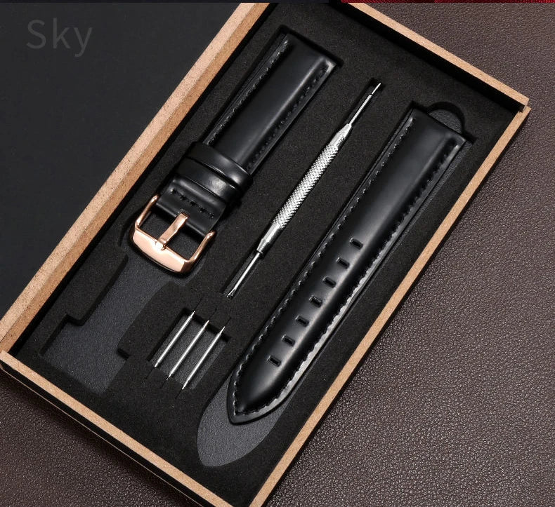DW Classic Genuine Leather Watch Strap – 14–22mm, Waterproof & Soft