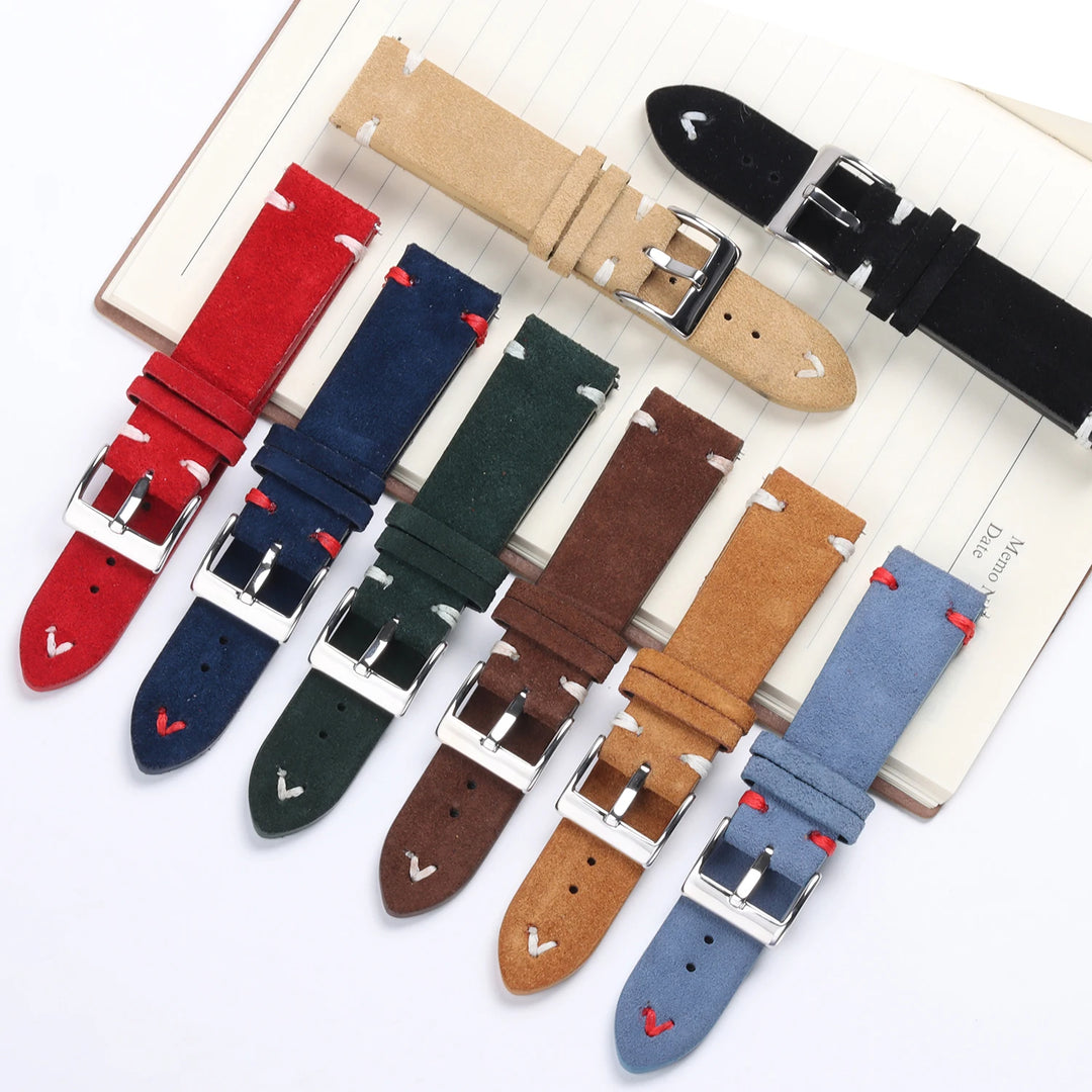 Vintage Suede Leather Watch Strap (Handmade Stitching)