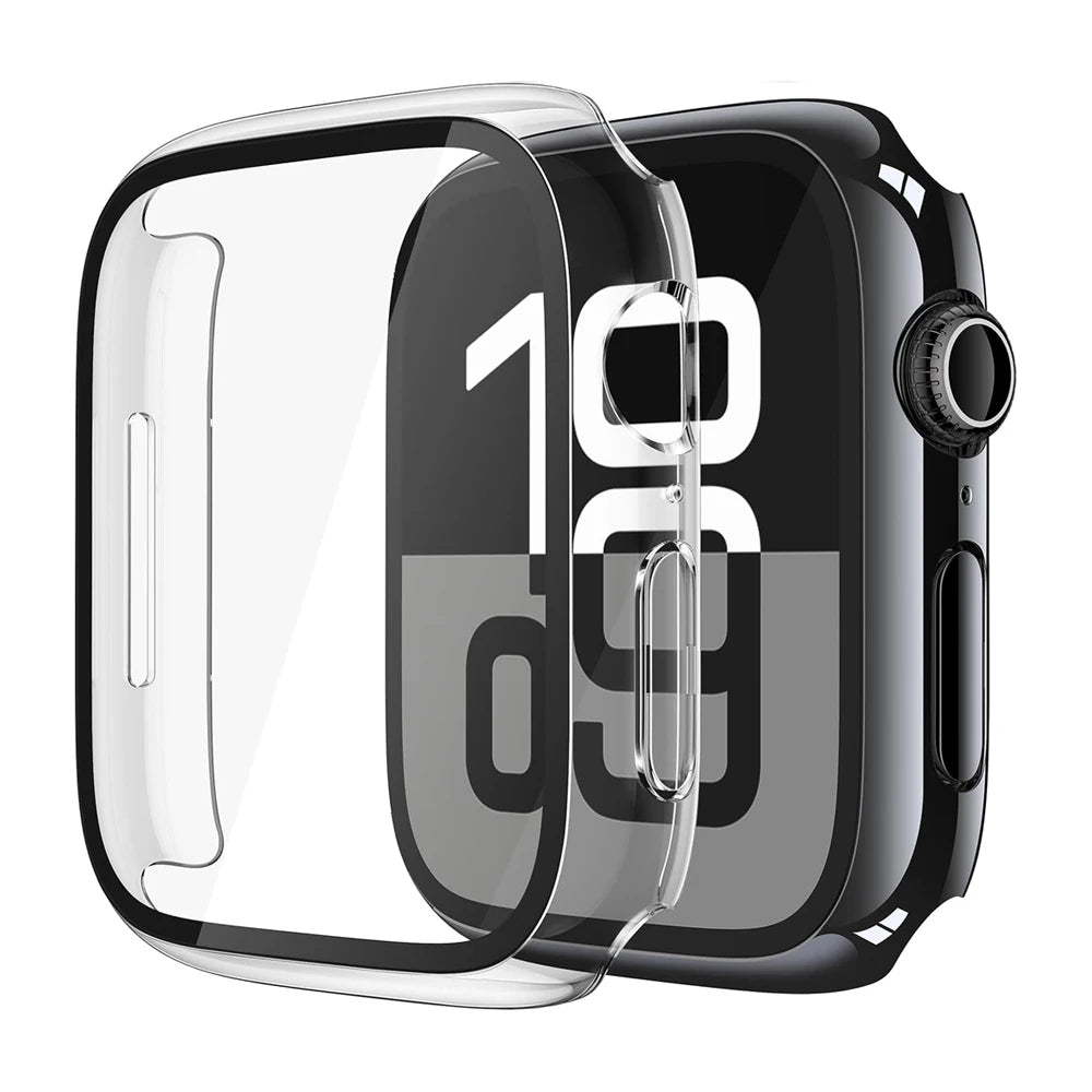 Screen Protector For Apple Watch Case Series 11 10 9 SE 8 7 6 5 46mm 42mm 45mm 44mm 40 41 PC Bumper+Tempered Glass iWatch Cover