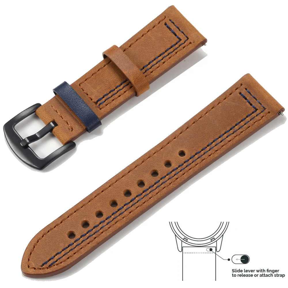 op Grain Genuine Leather Watch Band 20mm 22mm (Quick Release)