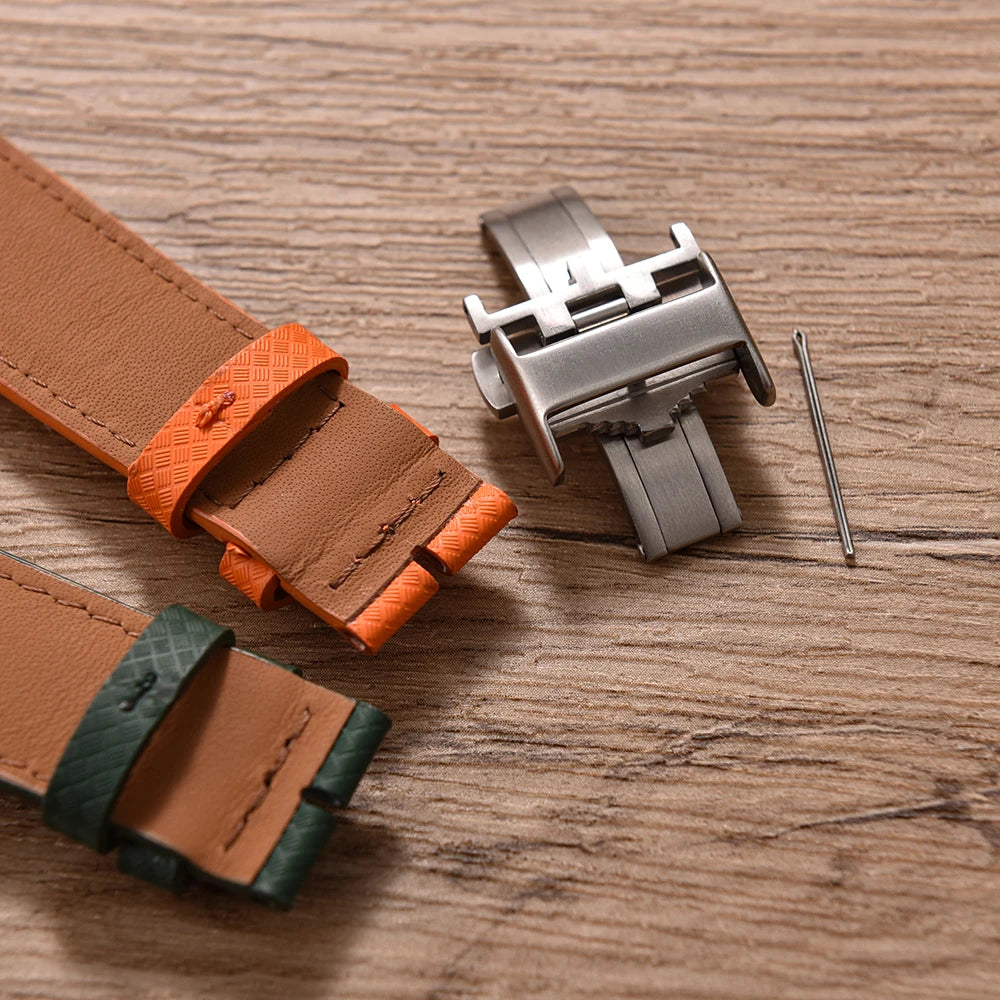 New Design 18mm 19mm 20mm 22mm Sailcloth Strap FKM TOP+Leather Base Rubber Watch Bands Perfectly Matched With Any Brand of Watch