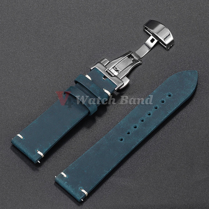 Stitched Cowhide Leather Watch Strap Brown (Butterfly Buckle, 18–24mm)