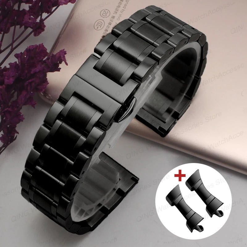 Arc Flat-End Stainless Steel Watchband – Universal, 12–24mm, Butterfly Clasp