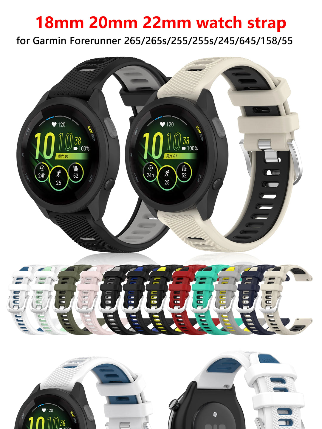Replacement Watch Band for Garmin Forerunner 255/265 Series – 18/20/22mm