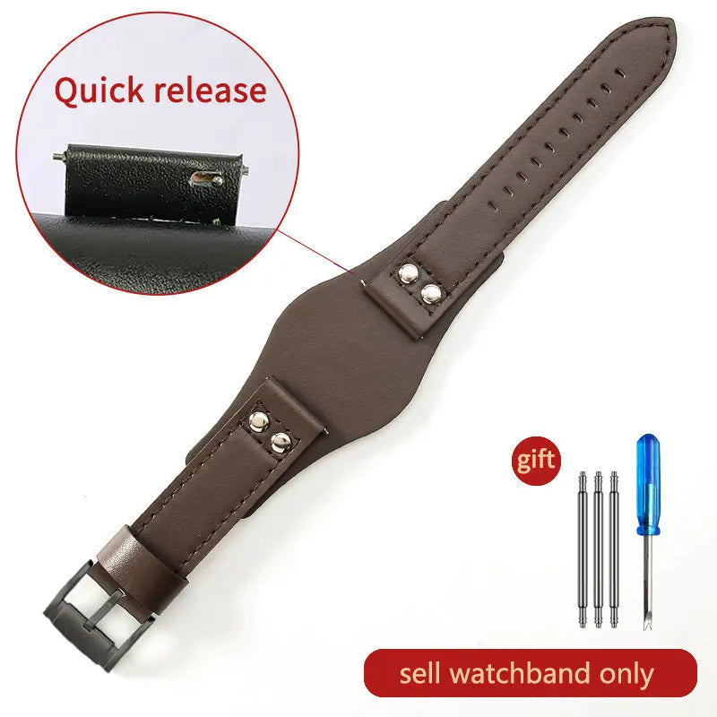 Genuine Leather Watch Strap for Fossil 22mm – Black & Brown, Rivet Style
