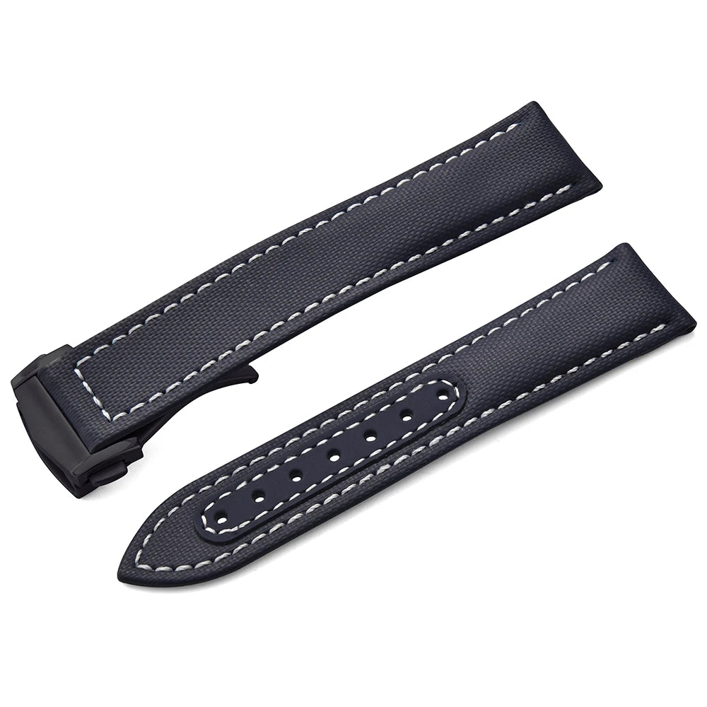 Sailcloth Nylon Watch Band 20mm 22mm Leather Sailcloth Strap For Omega Seamaster  Swatch Folding Buckle Band Universal Bracelet