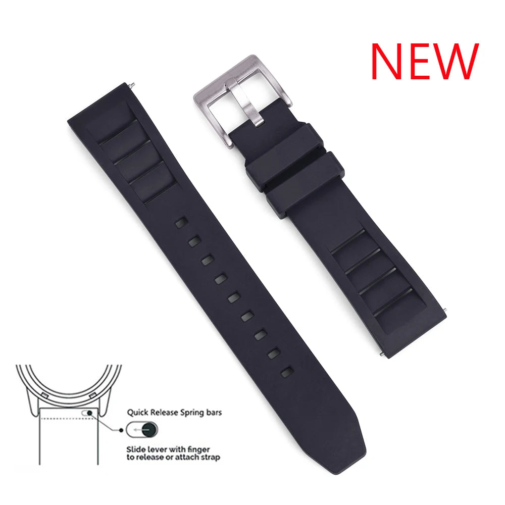 Premium Grade Fluoro Rubber Watch Strap 20mm 22mm For New FKM Watch Bands Diving Bracelet Quick Release Wrist Belt Accessories