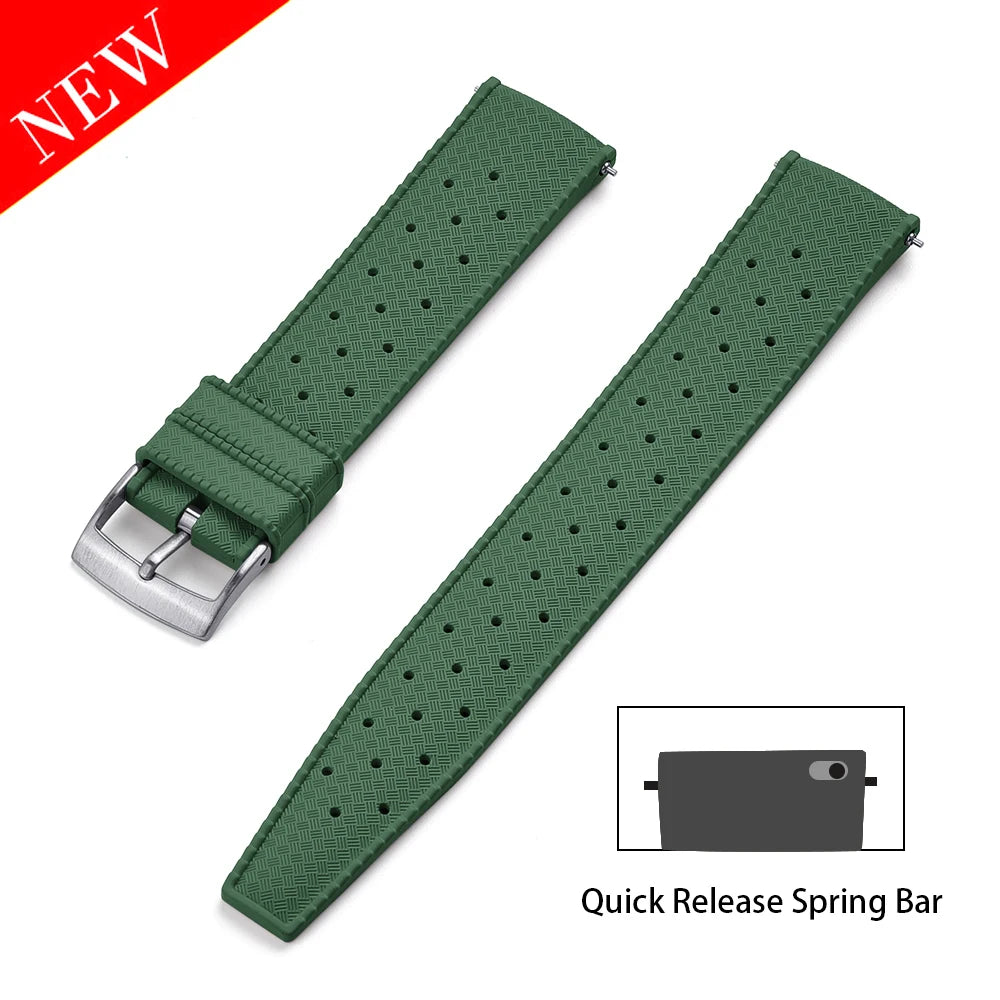 JUELONG PFAS-Approved Quick Release Tropical FKM Rubber Watch Strap 18-19-20-21-22-23-24mm Perfect Fit Flat End Universal Bands