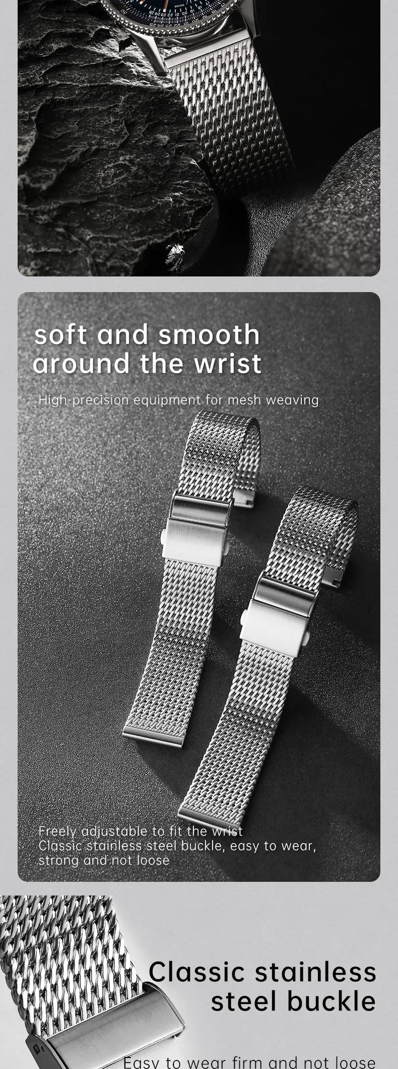 Luxury 316L Stainless Steel Brushed Watch Band, Milanese Mesh Watch Strap, For Rolex IWC OMEGA Watch Accessories