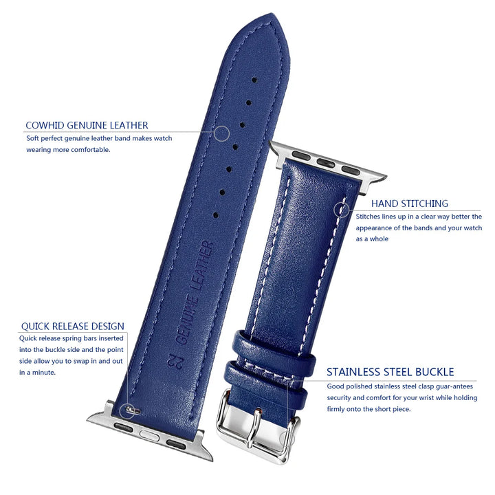Genuine Leather Apple Watch Band 40–49mm for iWatch Series 3–8 & Ultra