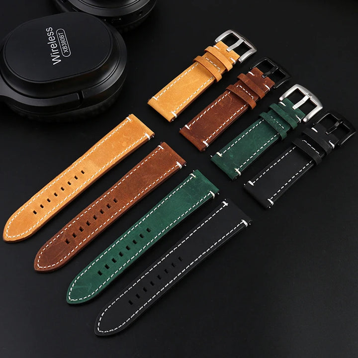 18mm 19mm 20mm 21mm 22mm 24mm Straps Retro Cowhide Watchband for Huawei Gt2/Gt3 Belt Black Yellow Brown Strap for Samsung Galaxy
