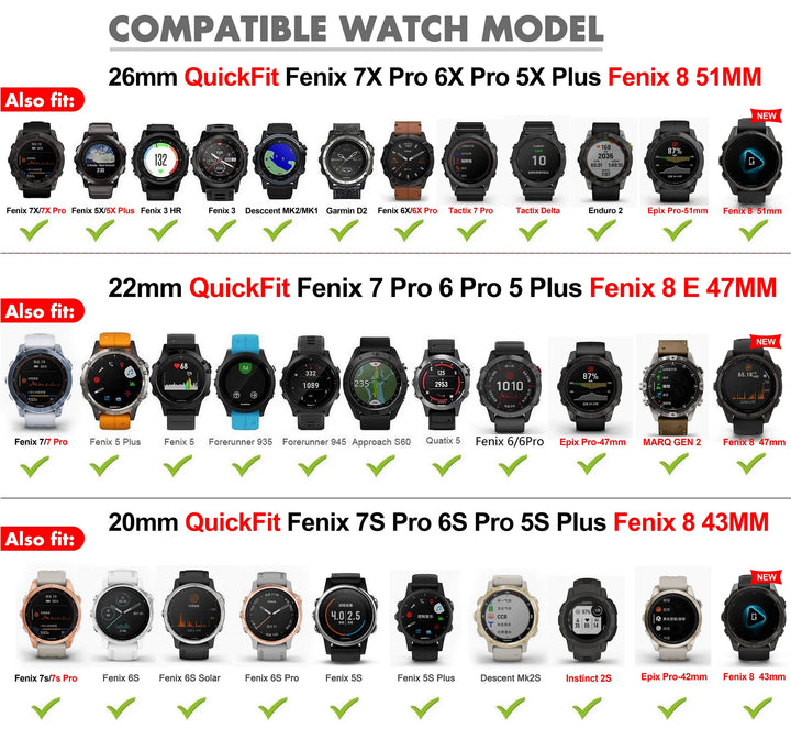 QuickFit Silicone Strap for Garmin Fenix, Epix & Enduro (22-26mm)