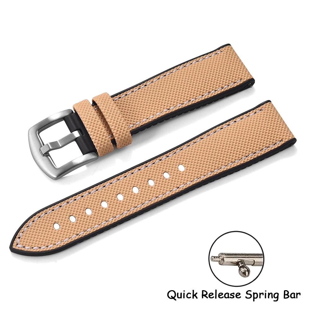18/20/22/24mm FKM Rubber Watch Strap Quick Release Sailcloth Leather Watch Bands For Omega Seiko Tissot Watch Belt Accessories