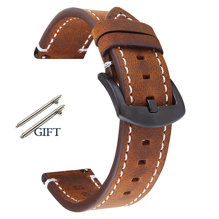 18mm 19mm 20mm 21mm 22mm 24mm Straps Retro Cowhide Watchband for Huawei Gt2/Gt3 Belt Black Yellow Brown Strap for Samsung Galaxy