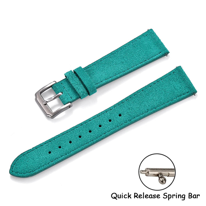 Soft Suede Leather Watch Strap – Quick Release, 18–22mm, Grey Vintage