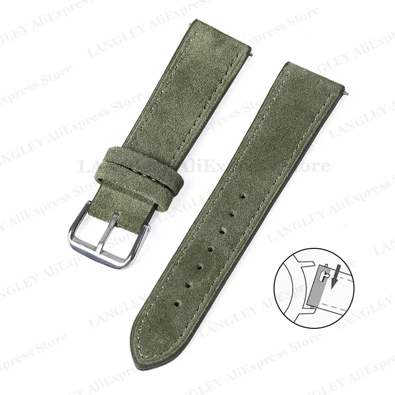 Vintage Suede Leather Watch Strap – 18/20/22mm, Quick Release