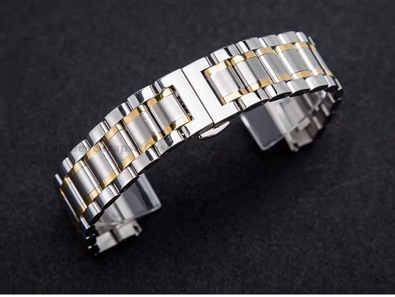 Curved-End Stainless Steel Watch Strap – 12–24mm, Butterfly Clasp