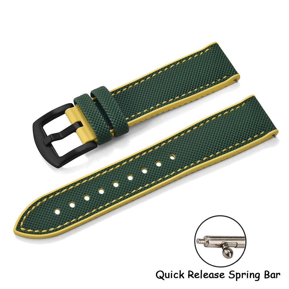 Qucik Release FKM Rubber Strap 18/20/22/24mm Sailcloth Leather Watch Bands Waterproof Nylon Bracelet For Omega Tissot IWC Seiko