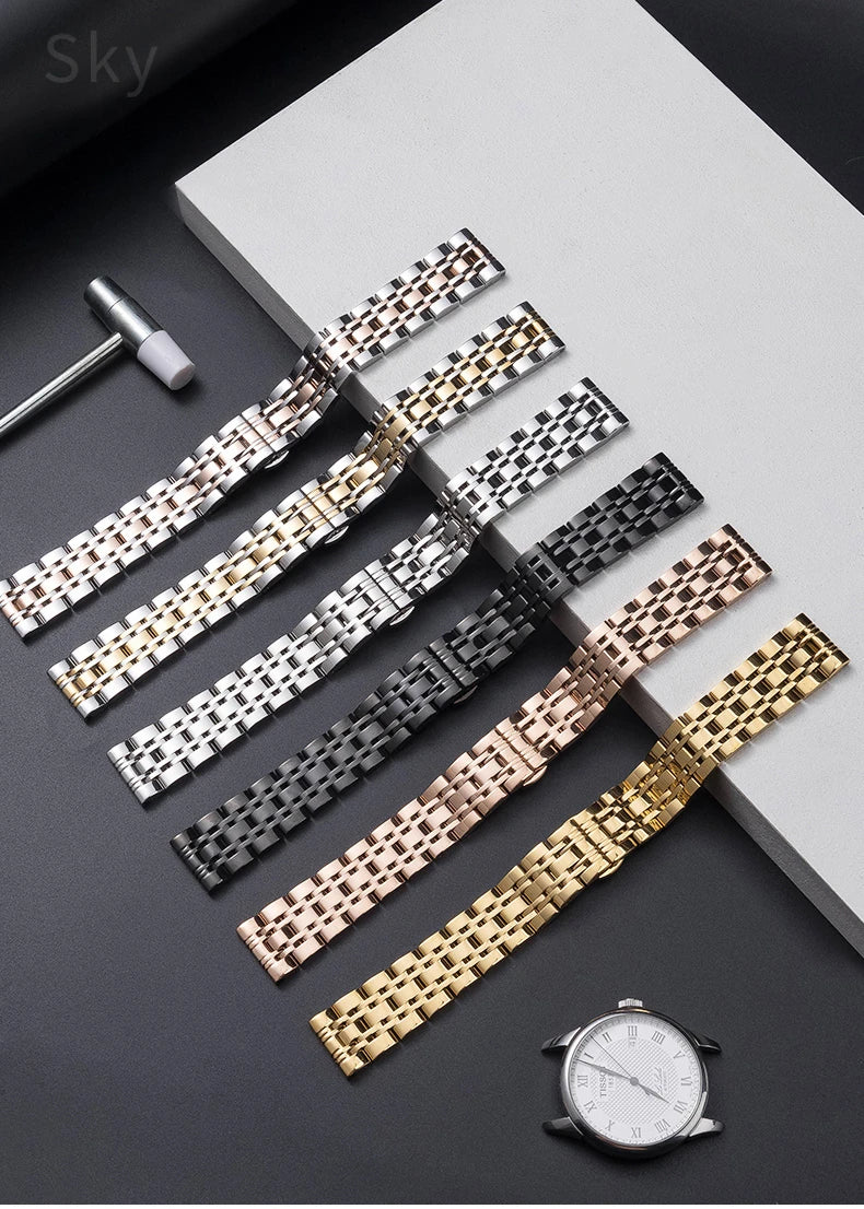 Stainless Steel Watch Strap for Tissot – 14–20mm, Silver & Rose Gold
