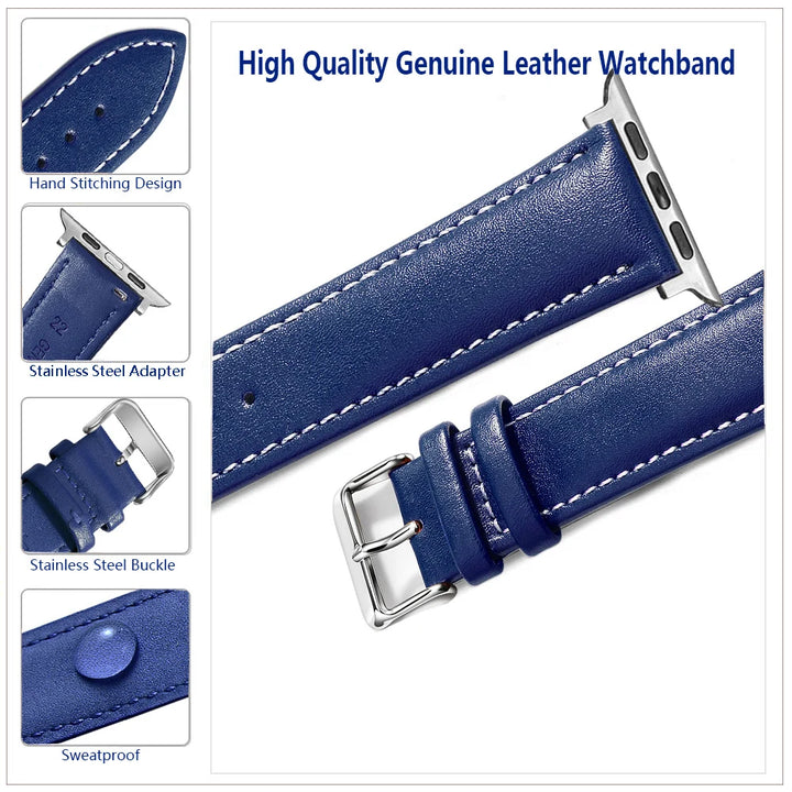 Genuine Leather Apple Watch Band 40–49mm for iWatch Series 3–8 & Ultra