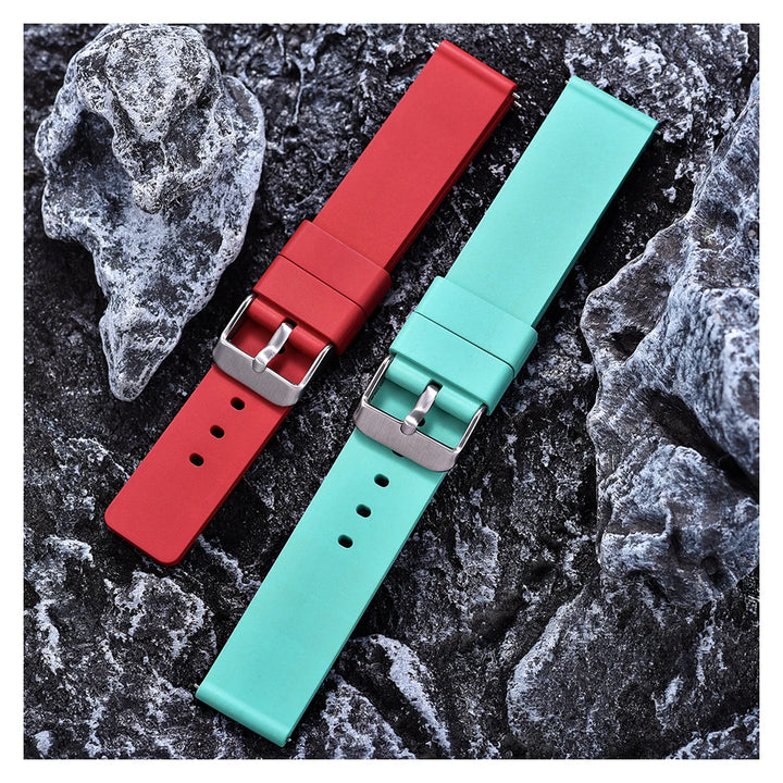 Premium Grade Flat Smooth FKM Rubber Watch Strap 16mm 18mm 20mm 22mm 24mm Soft Quick Release Rubber Watch Bands