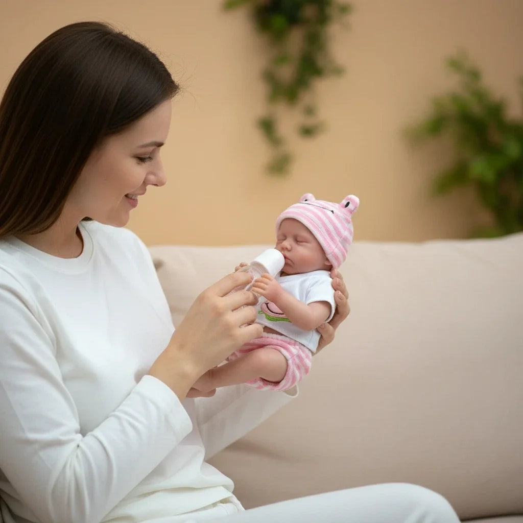 NPK 12inch Lifelike Reborn Doll Loulou Awake Super Soft Solid Platinum Silicone Flexible Elastic Mouth Can Open