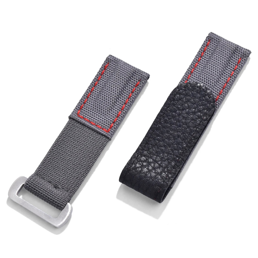Premium Grade Hook And Loop Adhesive Watch Band Pale Blue Leather Nylon Watch Strap 20mm Watch Strap Watch Replacement Watchband