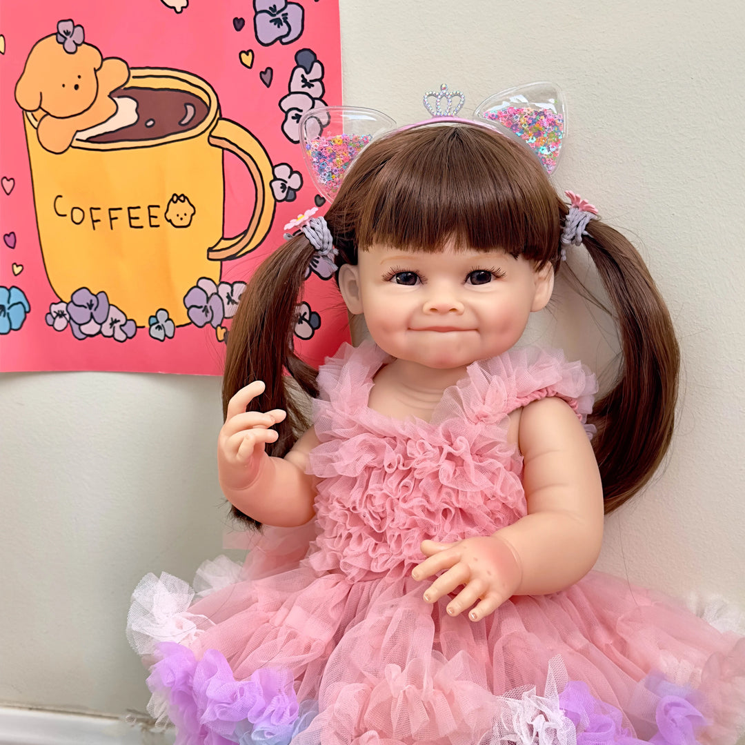 55 cm Raya Silicone Reborn Toddler Doll – Lifelike Soft‑Touch with Pink Dress