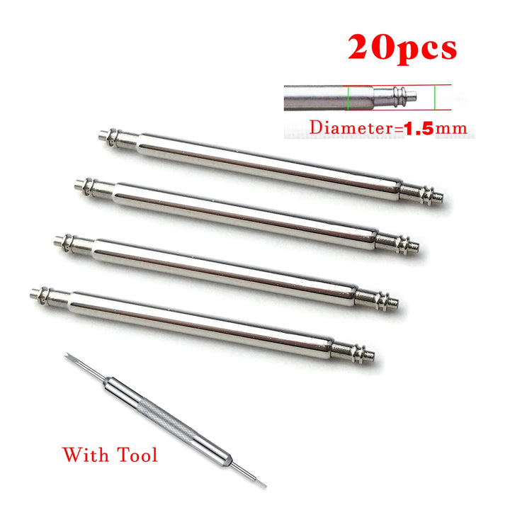 20pcs Stainless Steel Watch Spring Bars – Full Size Repair Kit (10-26mm)