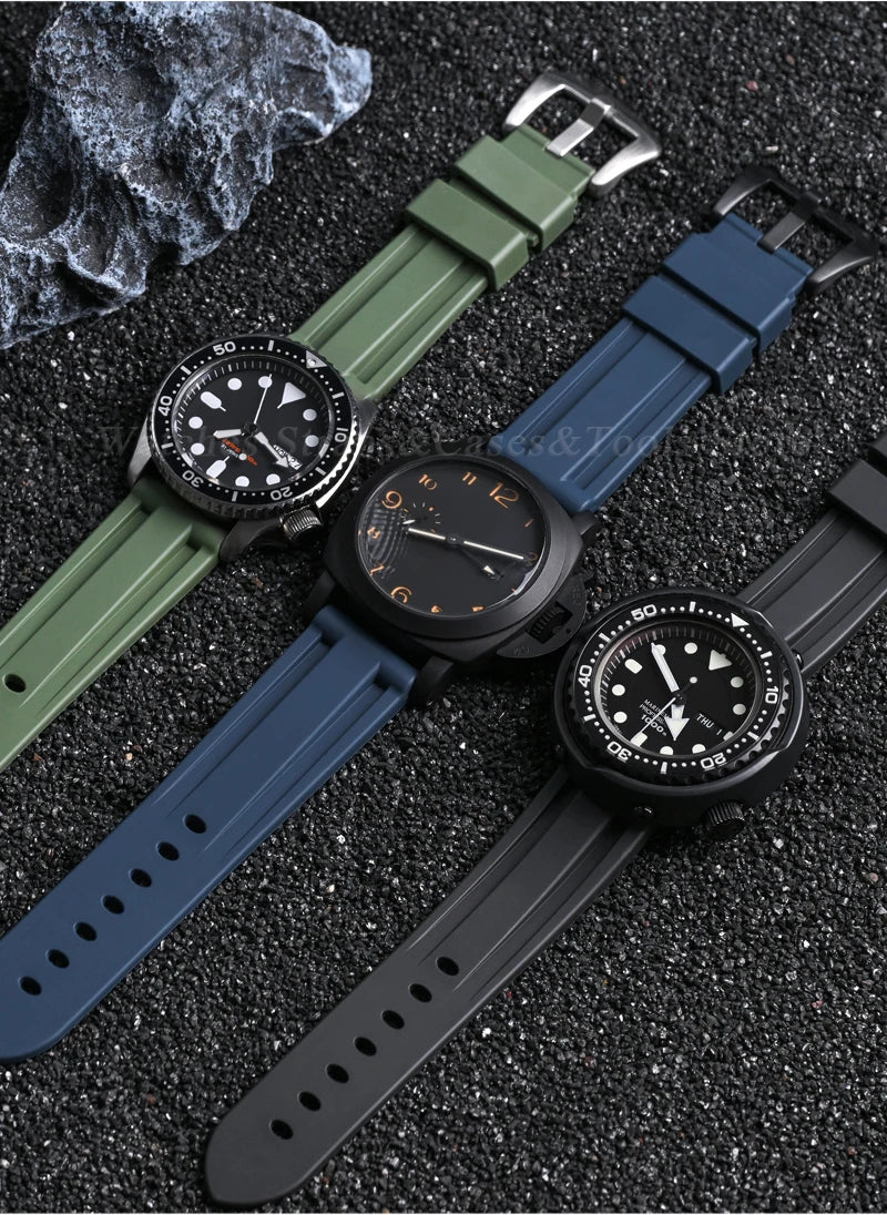 FKM Fluororubber Strap Watchband For Panerai 111 386 441 22mm 24mm Bracelet for Seiko for Tissot Men's Waterproof High Quality