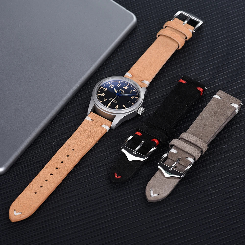 Vintage Suede Leather Watch Strap – 20-22mm Quick Release