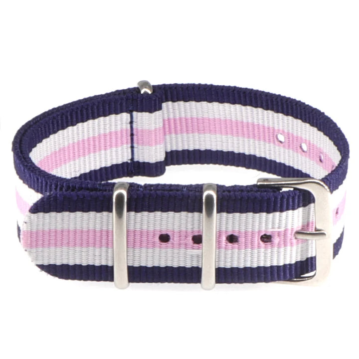 Striped Nylon Watch Strap with Silver Buckle (16-22mm)