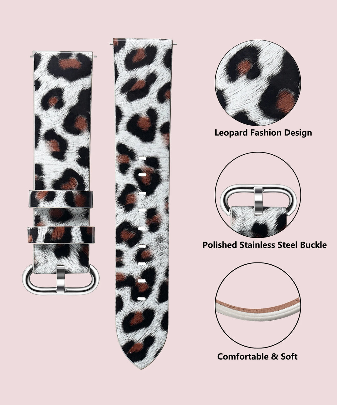Leopard Print Leather Watch Strap 20/22mm (Quick Release)