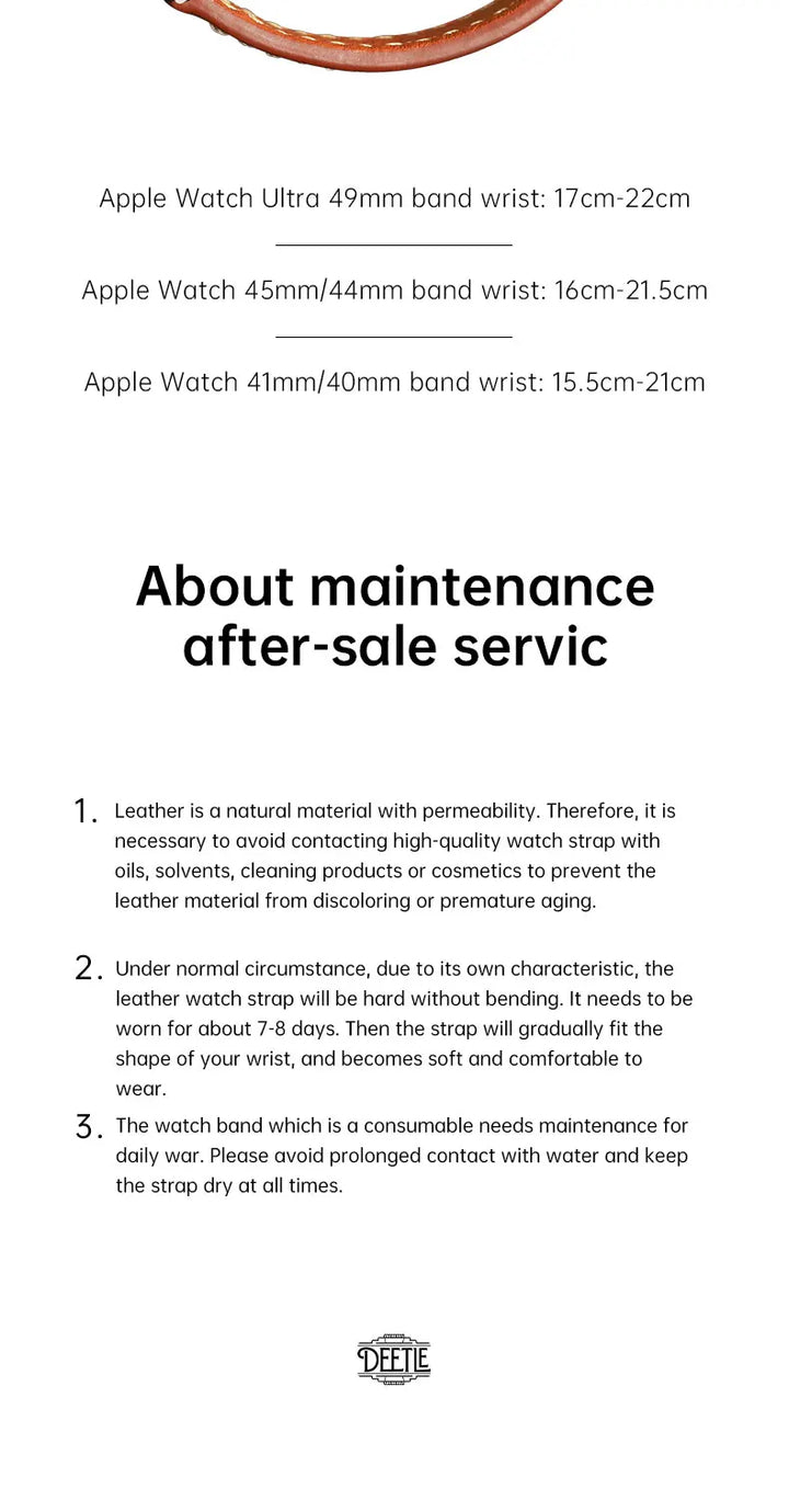 Leather Watch Band for Apple Watch, Ultra 49mm, Series 10 9, 8, 7, SE, 45mm, 44mm, 41mm, 40mm, Vegetable Tanned Leather Strap