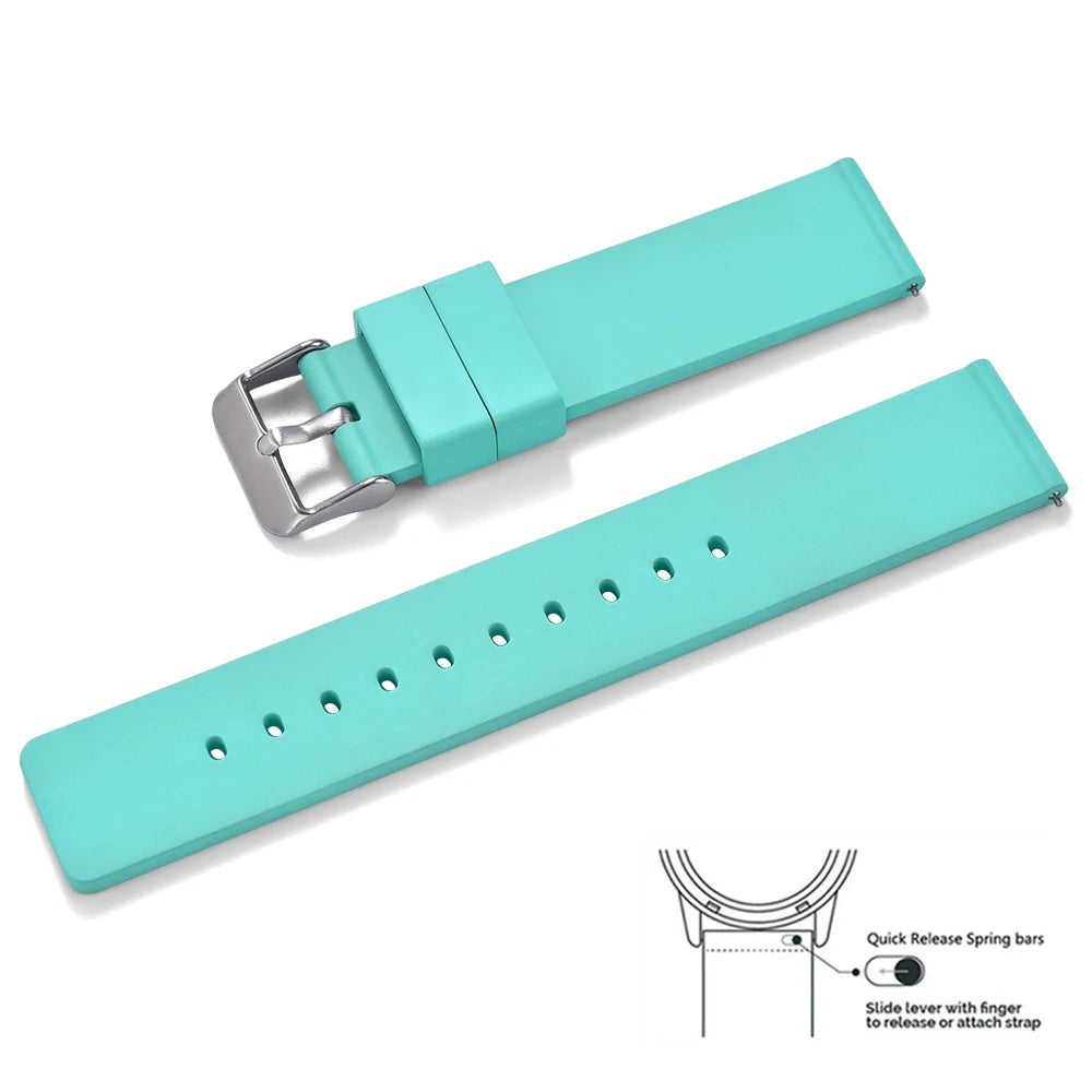 Premium Grade Flat Smooth FKM Rubber Watch Strap 16mm 18mm 20mm 22mm 24mm Soft Quick Release Rubber Watch Bands