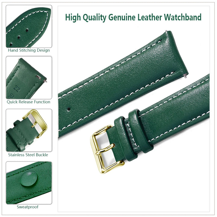 Top Grain Genuine Leather Watch Strap – 12–24mm, Quick Release