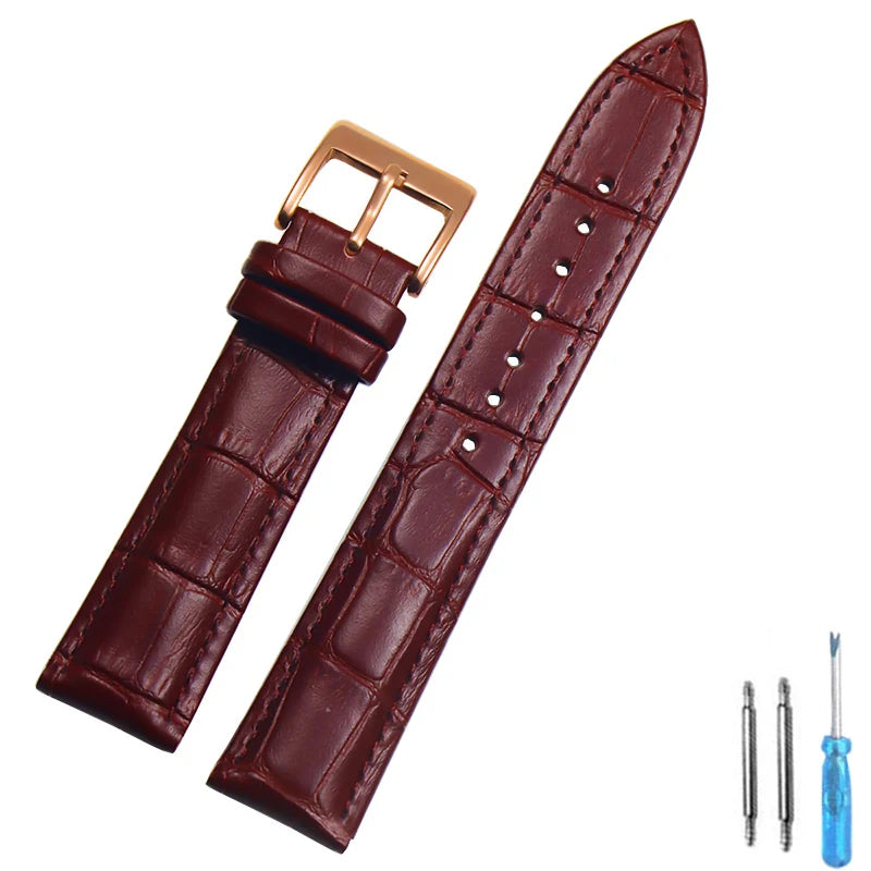 Genuine Leather Watch Strap – 14–24mm with Steel Buckle & Tool