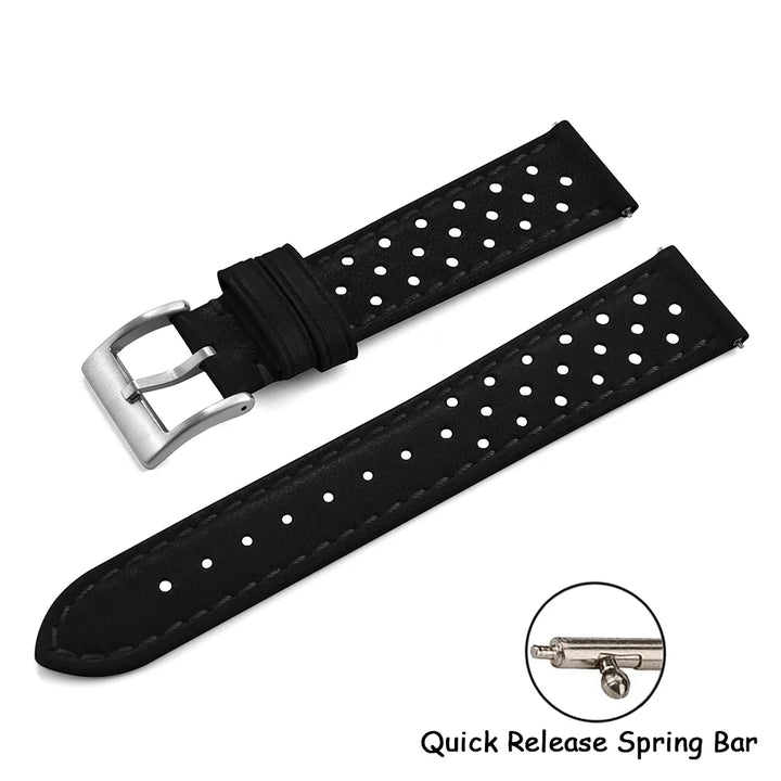 Breathable Leather Watch Strap 18-22mm Quick Release for Omega, Seiko