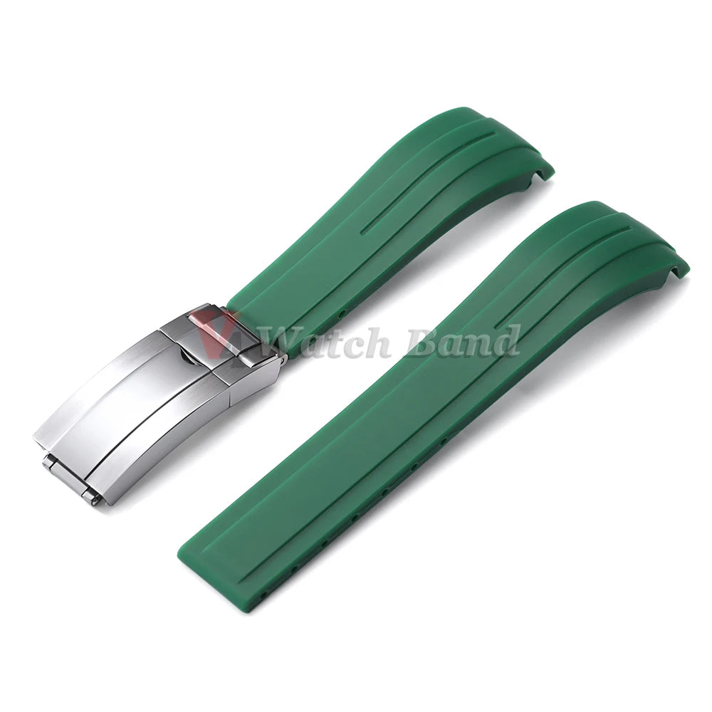 Curved End Rubber Watch Strap 20mm 21mm 22mm for Rolex for Water Ghost Waterproof Silicone Wrist Band Folding Buckle Bracelet
